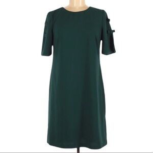 Vince Camuto Bow Sleeve Detail Green Lined Shift Dress Crew‎ Neckline Holiday